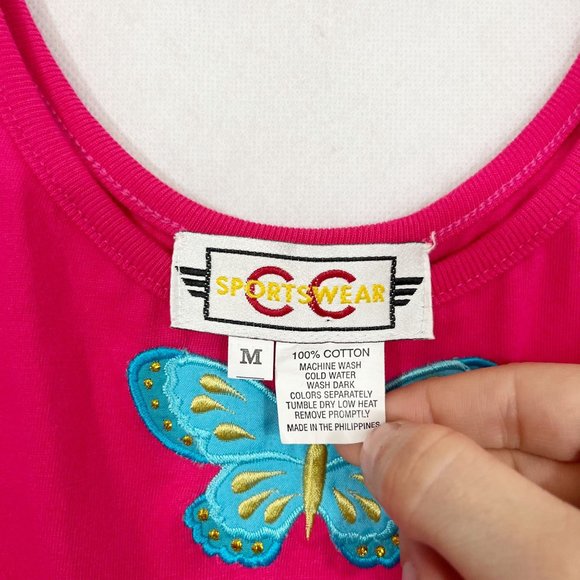 Vintage Y2K 90s Pink & Blue Butterfly Scoop Neck Tank Top Fairy - Size Medium - Picture 4 of 4